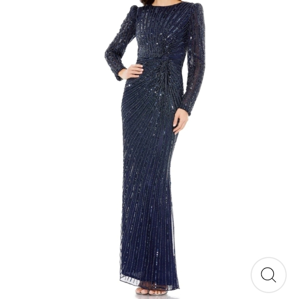 Mac Duggal Puff Sleeve Side Knot Sequin Gown  NWT  Size 10
